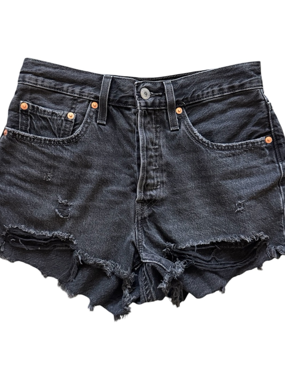 Levi’s 501 Original Cutoff Shorts Black High Rise Denim Shorts Size 26 - Picture 3 of 8